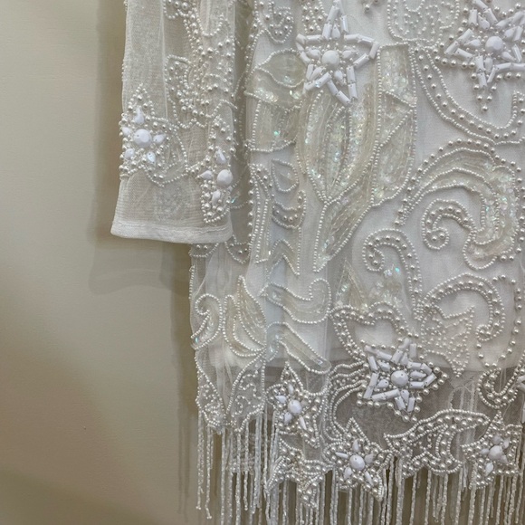 NWT ASOS Edition White Beaded Mesh Fringe Mini Dress Plus Bridal Wedding - Picture 7 of 15